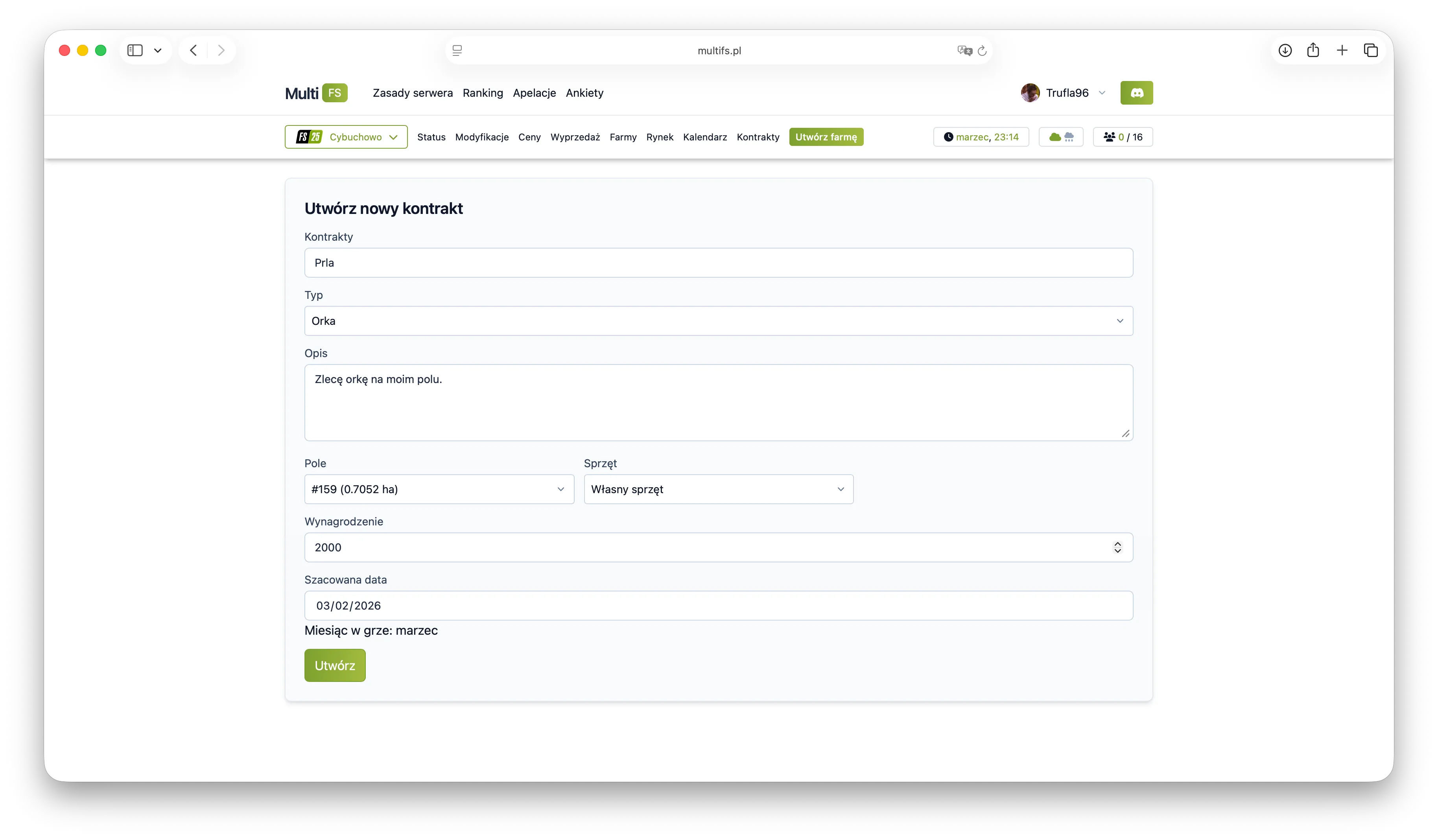 Tablica kontraktów z aktywnymi i nadchodzącymi zadaniami